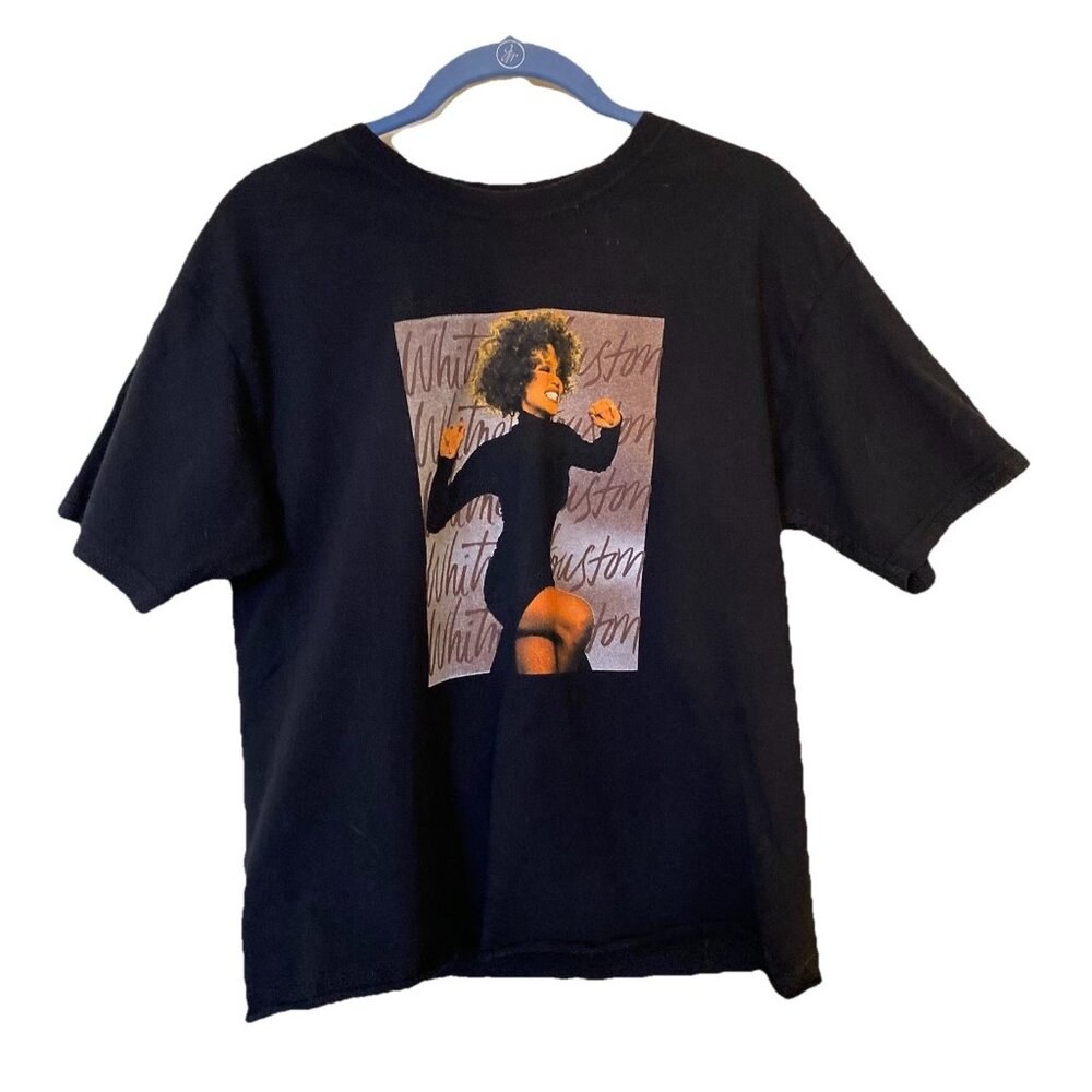 Whitney Houston Black Graphic Short Sleeve Crop T-Shirt Cotton Unisex Size M